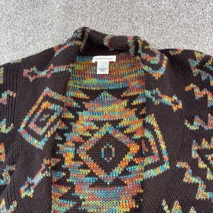 John Paul Richard Women L Brown Aztec Southwestern Open Front‎ Knit Vest Boho